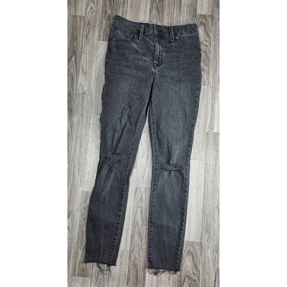 Madewell Womens Size 27 Distressed Curvy High Rise Skinny Black Grey Denim Jeans